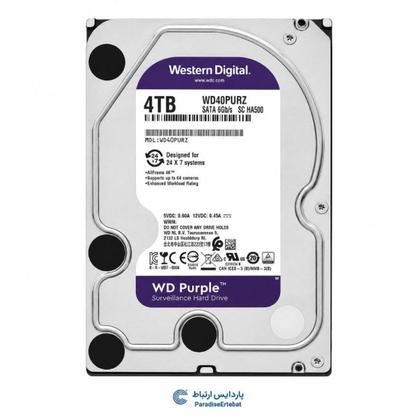 هارد دیسک اینترنال وسترن دیجیتال مدل Purple WD40PURZ ظرفیت 4 ترابایت