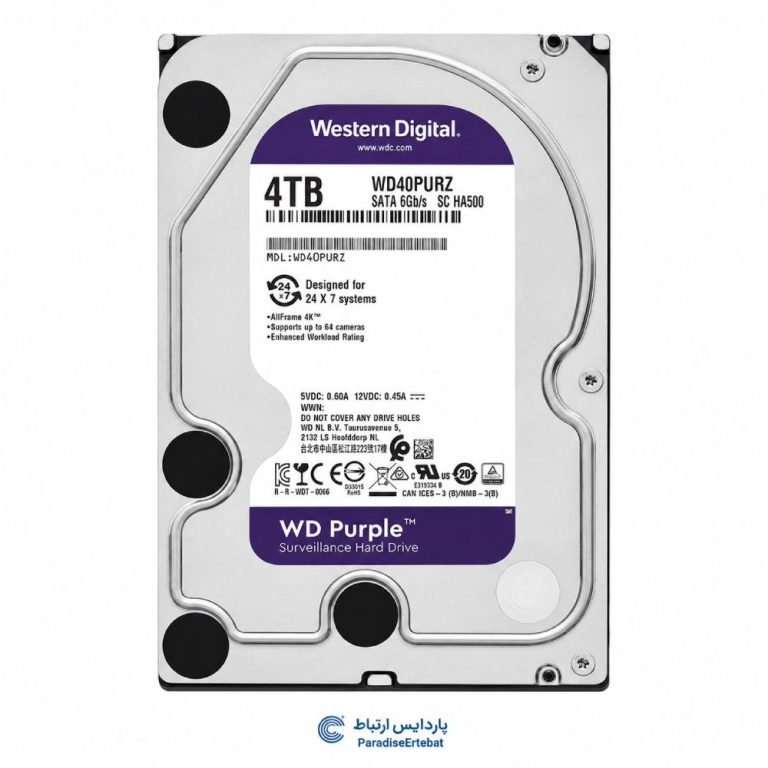 هارد دیسک اینترنال وسترن دیجیتال مدل Purple WD40PURZ ظرفیت 4 ترابایت
